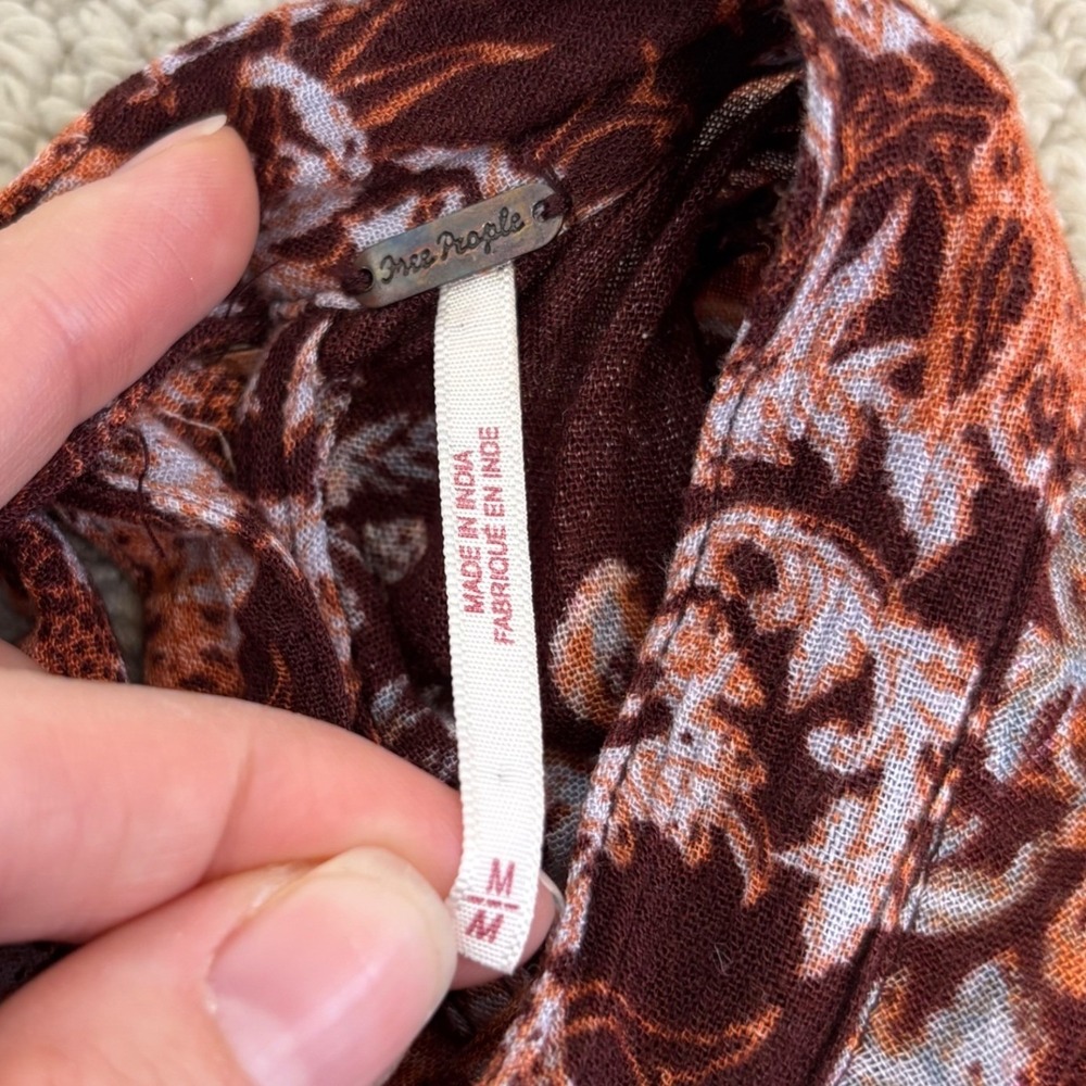 Free People Lady Luck Tunic Medium Burgundy Paisley Open Back Bell Sleeve Hippie - Picture 7 of 14